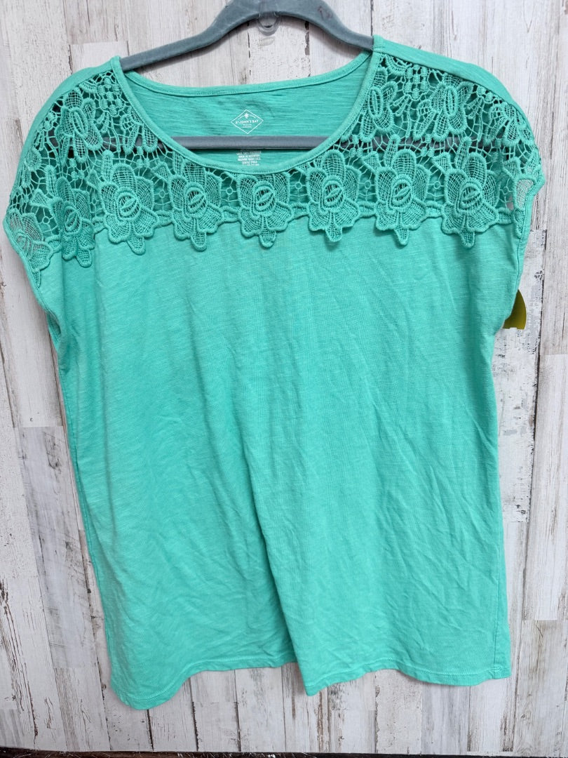 GREEN ST JOHNS BAY LACE NECK TEE, LADIES L