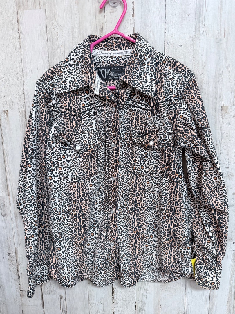 BROWN COWGIRL HARDWARE CHEETAH BUTTON UP, GIRL 6