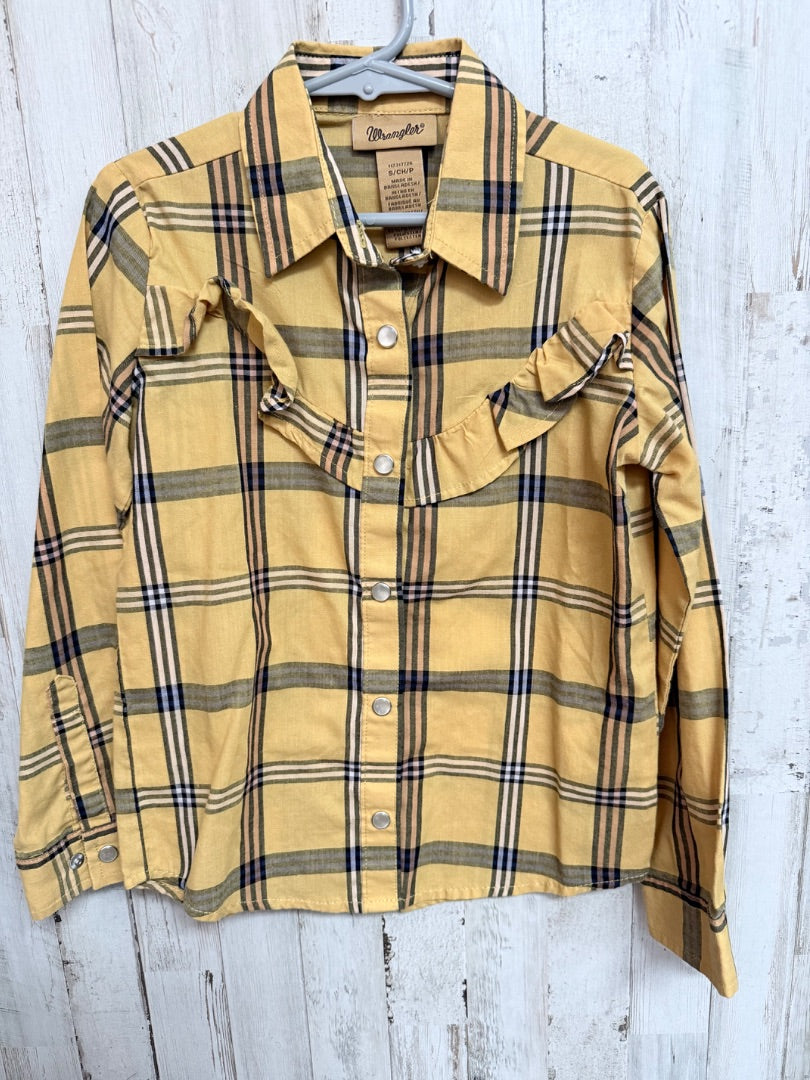 MUSTARD WRANGLER RUFFLE PLAID BUTTON UP, GIRL 6/7