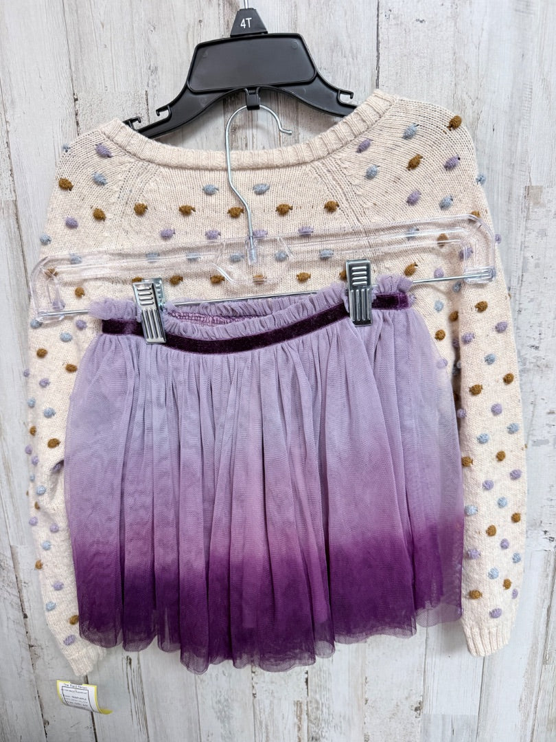 TAN/PURPLE GARNET HILL KIDS DOTTED SWEATER/SKIRT SET, GIRL 6/7