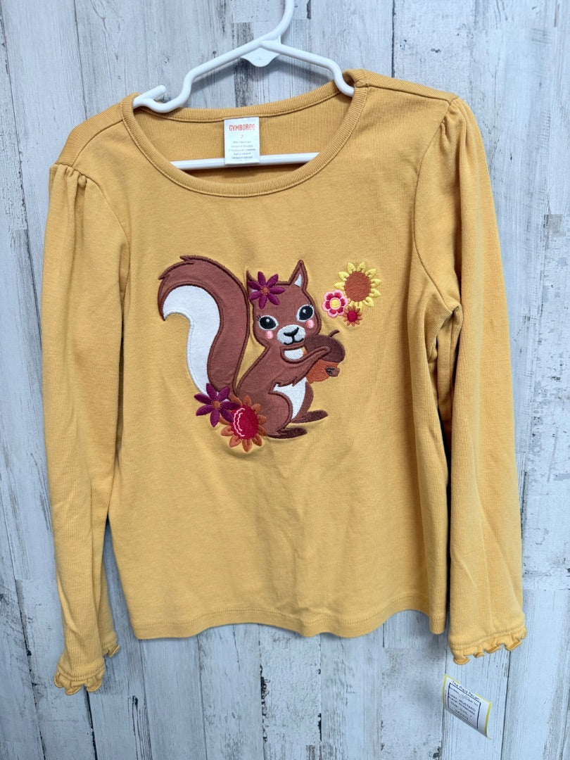 MUSTARD GYMBOREE SQUIRREL APPLIQUE TEE, GIRL 7