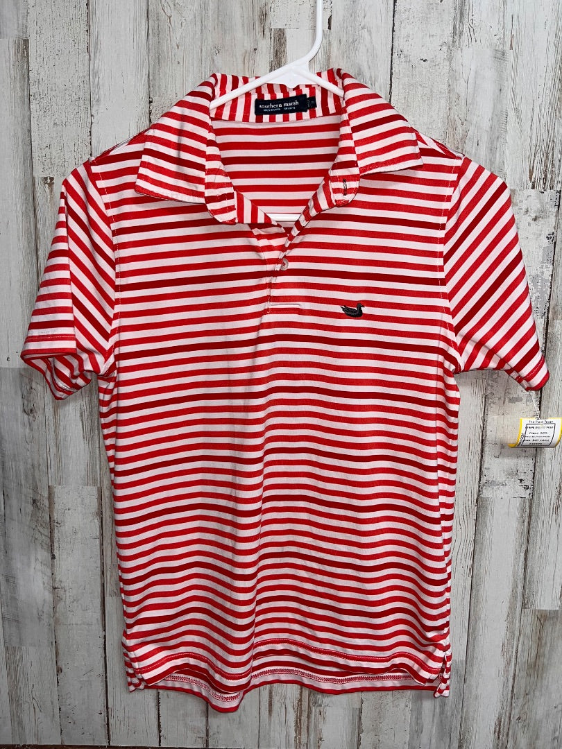 RED SOUTHERN MARSH STRIPE DRY FIT POLO, BOY 10/12