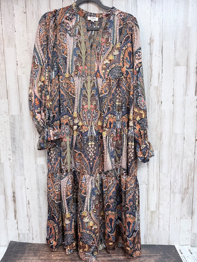 BROWN UMGEE PRINTED TIER MAXI DRESS, LADIES S
