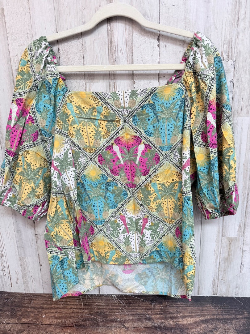 GREEN THE LOFT PRINTED PALM TOP, LADIES L