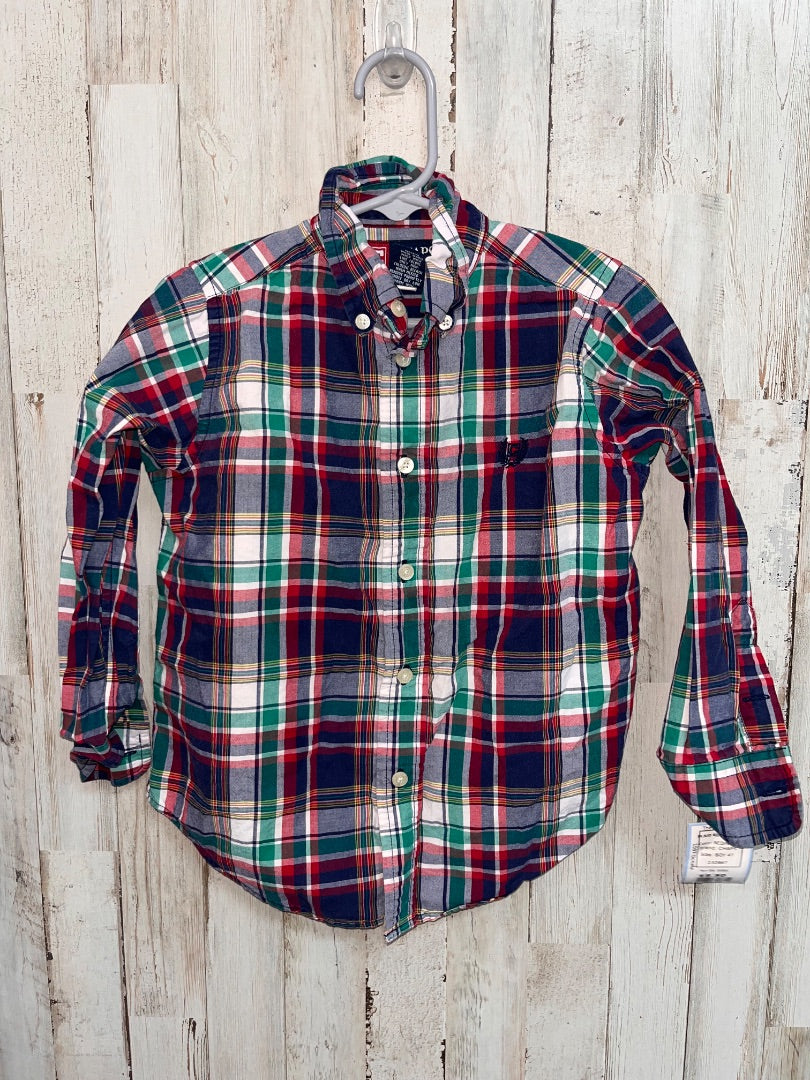 RED/NAVY CHAPS PLAID BUTTON UP, BOY 4T