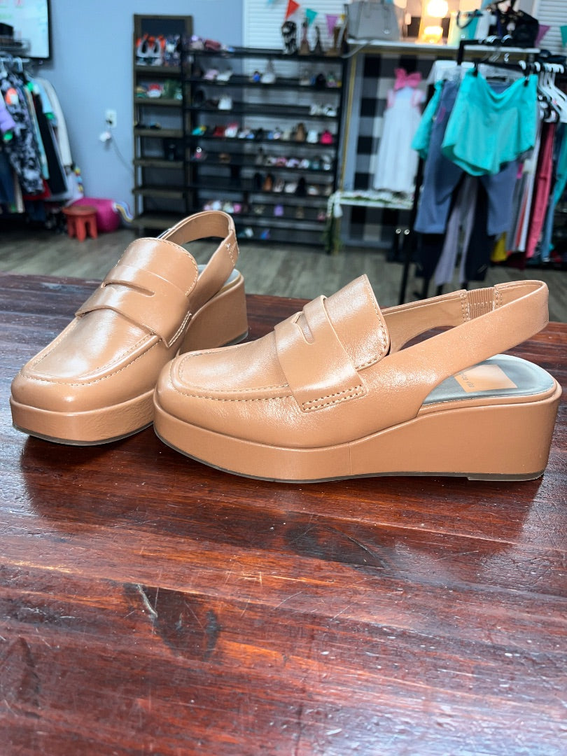 CAMEL DOLCE VITA WEDGE PENNY LOAFERS, SHOES A6