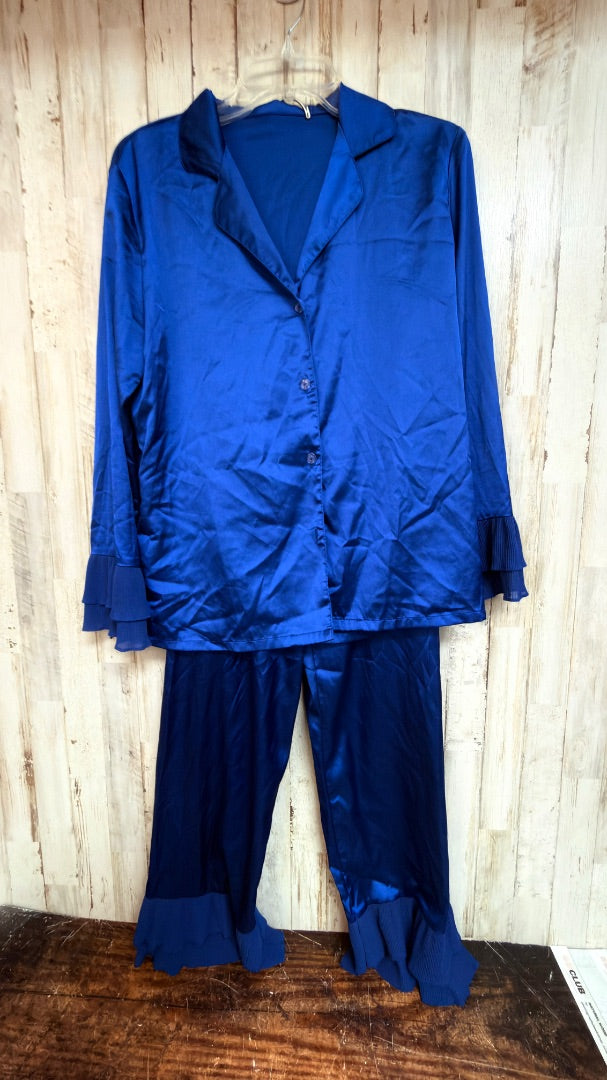 BLUE SHEIN SATIN 2PC PJ SET, LADIES S