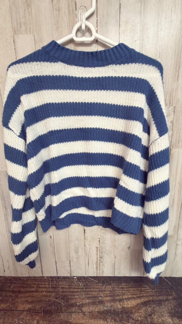 BLUE/WHITE SHEIN STRIPE KNIT SWEATER, LADIES S