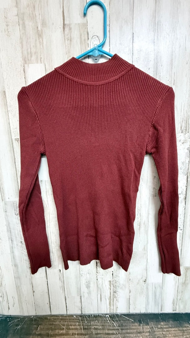 RUST SHEIN RIBBED MOCK NECK LONG SLEEVE, LADIES M