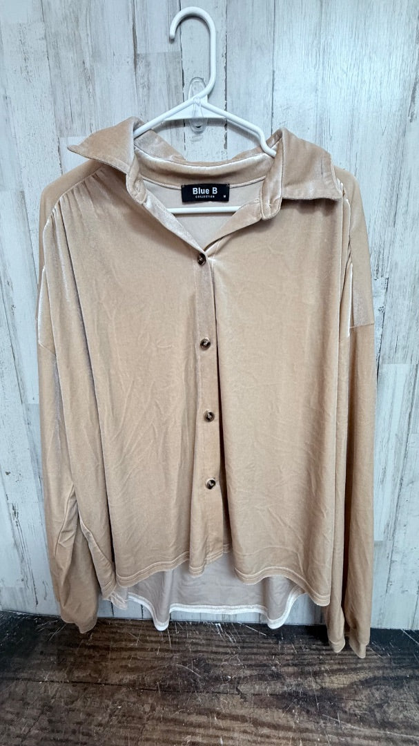 BEIGE BLUE B VELVET BUTTON TOP, LADIES M