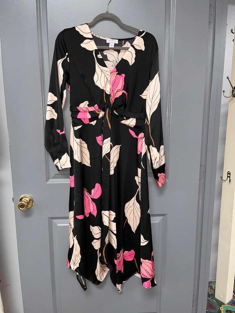 BLACK SOFIA FLORAL KNOT SILKY DRESS, LADIES S