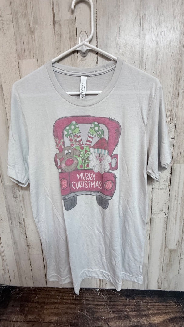 GREY BELLA CANVAS CHRISTMAS TRUCK TEE, LADIES M