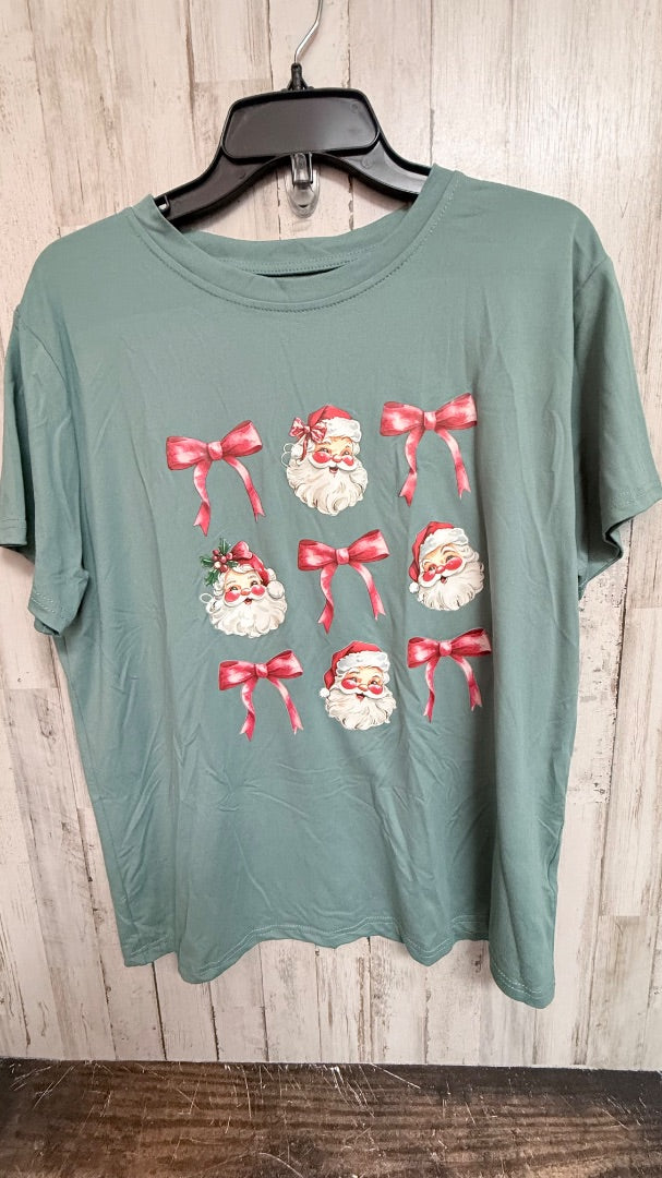 GREEN SHEIN SANTA BOW TEE, LADIES XL