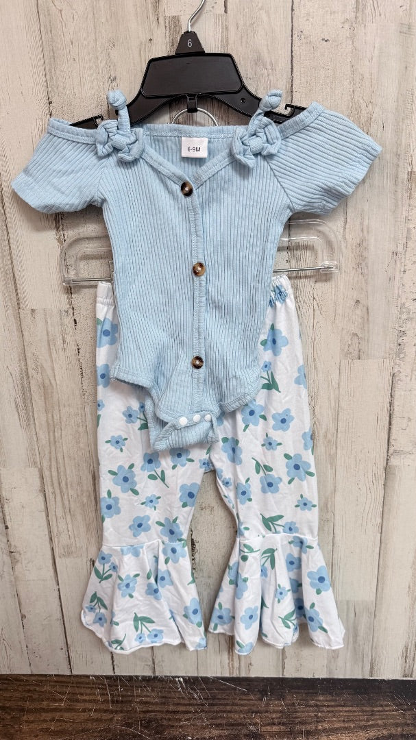 BLUE RIBBED FLORAL 2PC SET, GIRLS 6/9M