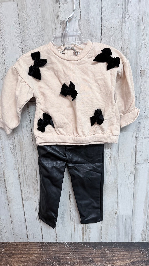 BEIGE/BLACK NICOLE MILLER BOW 2PC SET, GIRLS 12M