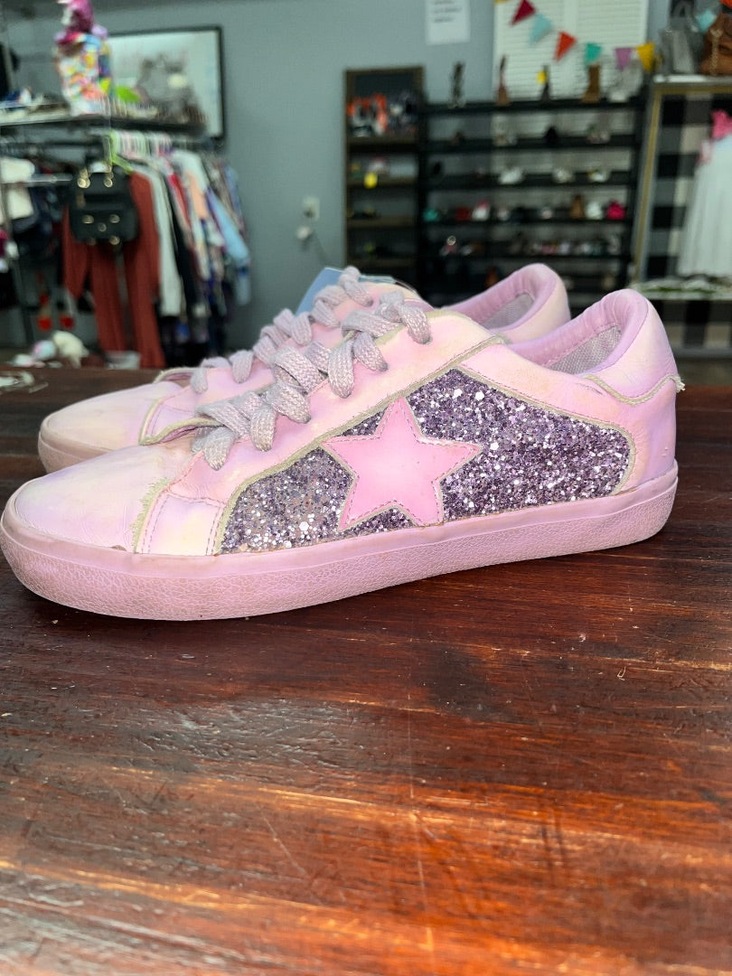 PURPLE VINTAGE HAVANA GLITTER STAR SNEAKERS, SHOES A7