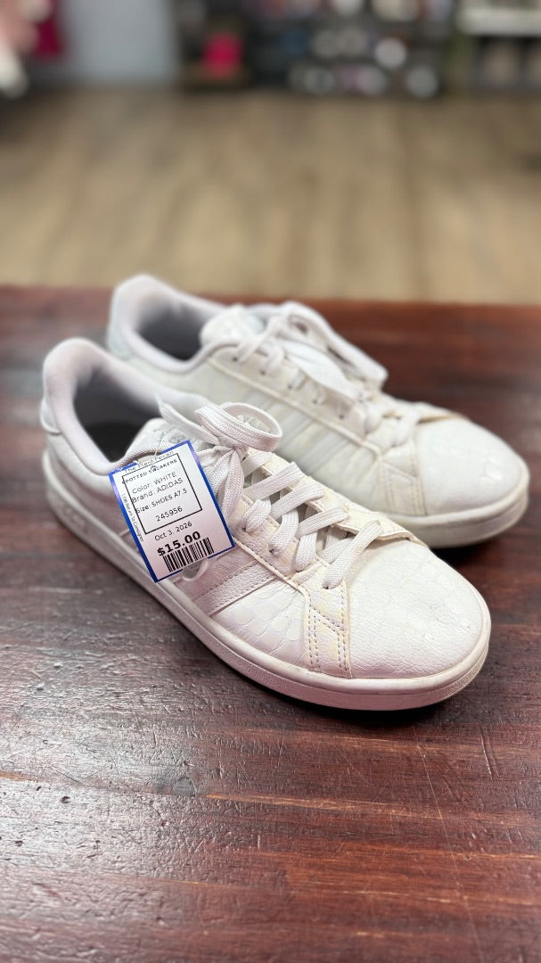 WHITE ADIDAS SPOTTED SNEAKERS, SHOES A7.5