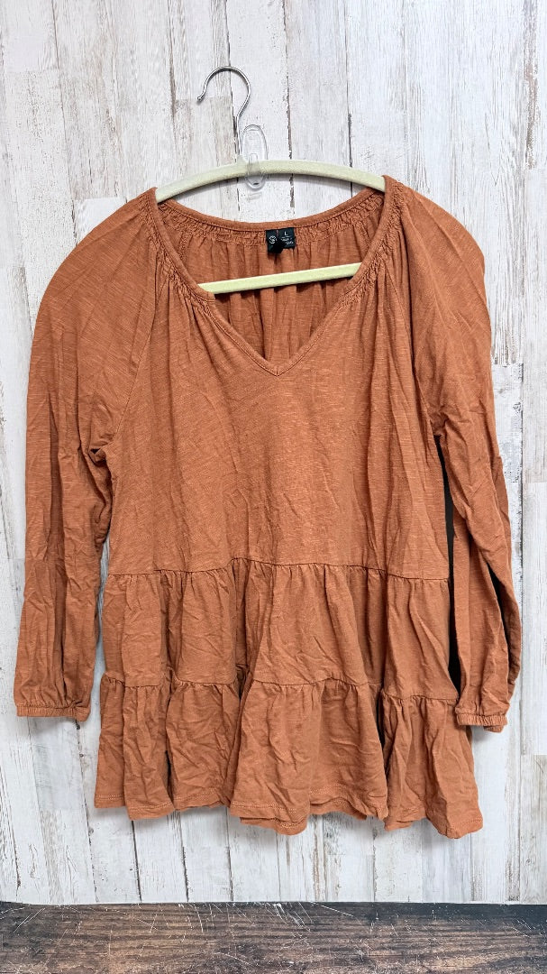 BROWN VERSONA TIER V NECK TOP, LADIES L
