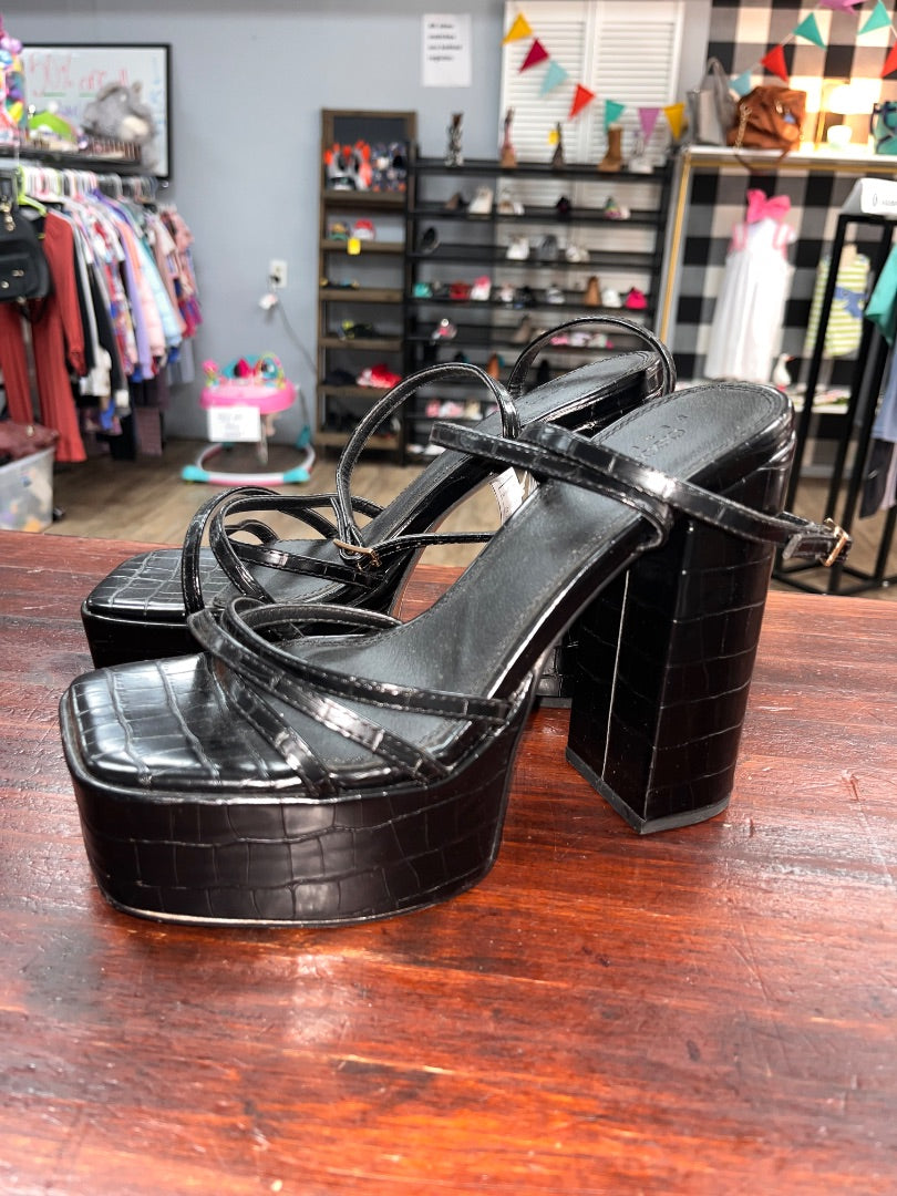BLACK ASOS STRAP CHUNKY HEELS, SHOES A7