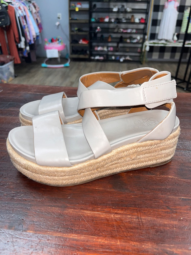 GREY FRANCO SARTO STRAW HEEL STRAP SANDALS, SHOES A6.5