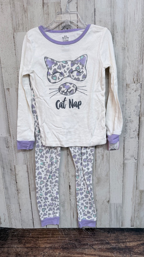 BEIGE/LILAC MEMBERS MARK CAT BAP 2PC PJ SET, GIRLS 6