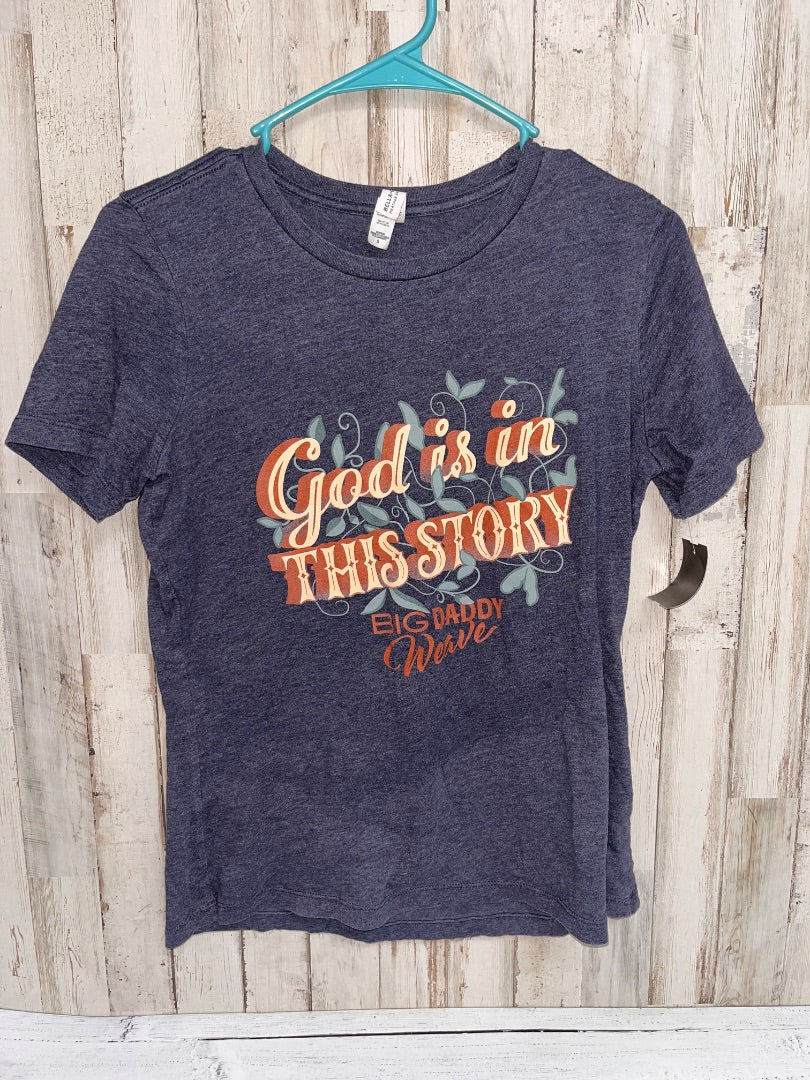 NAVY BELLA GOD IS IN THIS STORY TEE, LADIES S