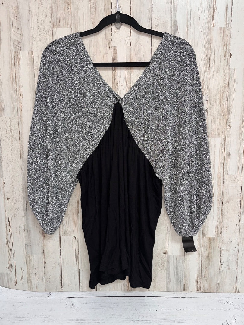 SILVER/BLACK ODDY SHIMMER SLEEVE DEEP V TOP, LADIES M