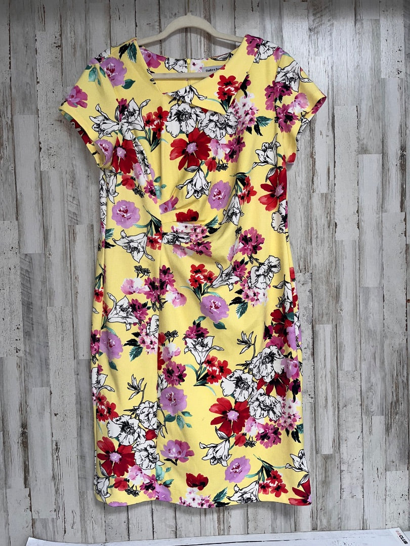 YELLOW SHELBY & PALMER SZ16 FLORAL DRESS, LADIES XL