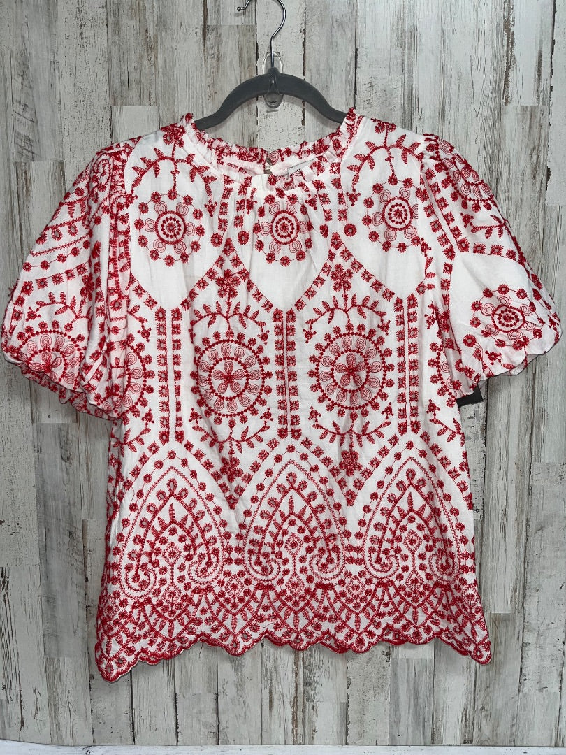 WHITE/RED HAYDEN STITCHED EYELIT BLOUSE, LADIES S