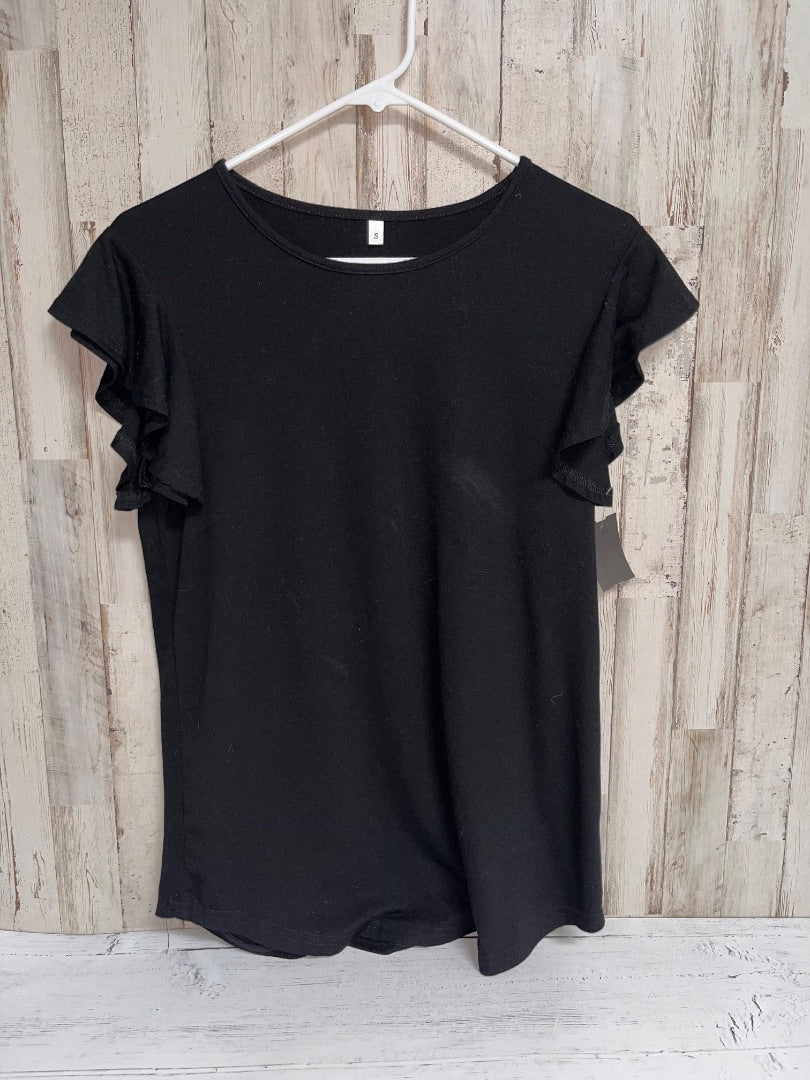 BLACK RUFFLE SLEEVE TOP, LADIES S