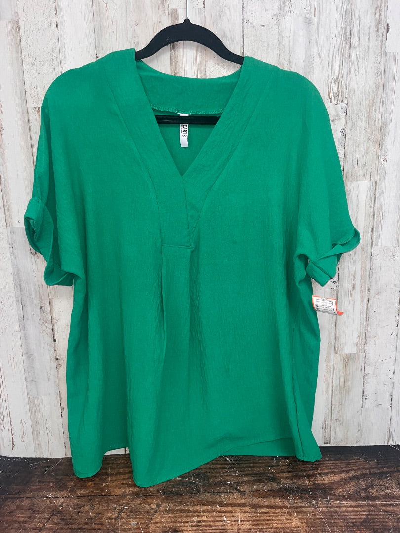KELLY GREEN 2 HEARTS CUFF SLEEVE V NECK BLOUSE, LADIES M