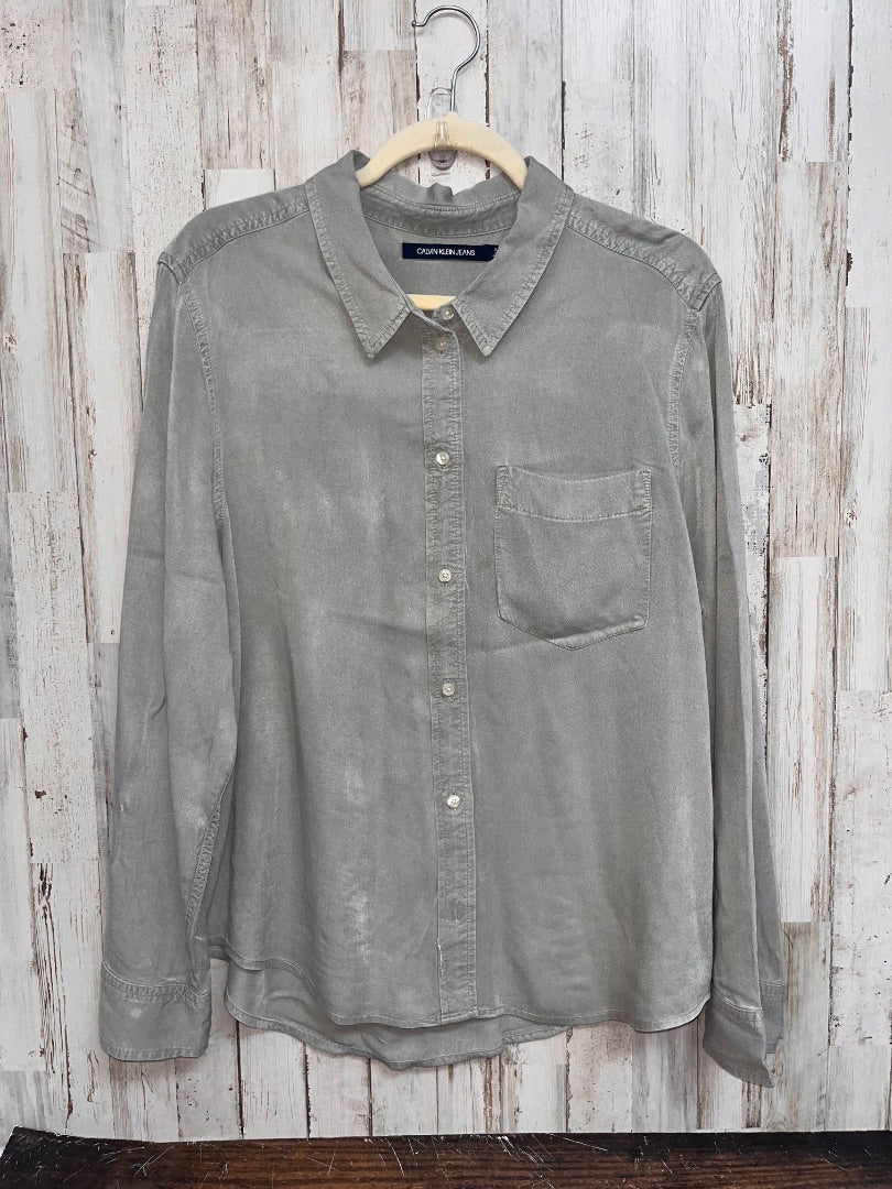 GREY CALVIN KLEIN SOFT BUTTON UP, LADIES XL