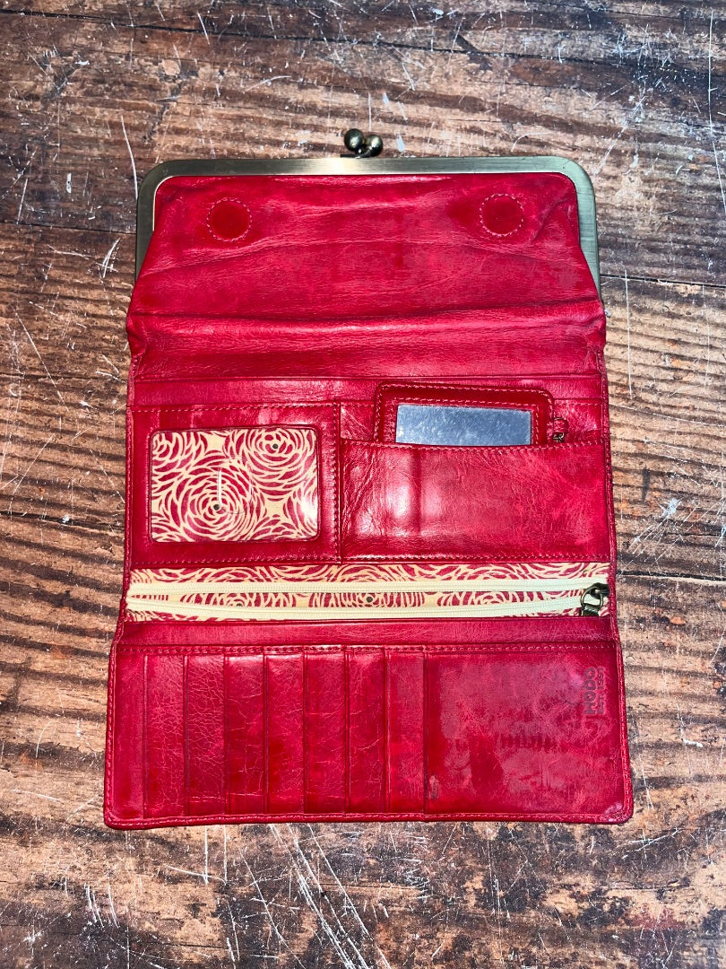 RED HOBO LEATHER TRIFOLD WALLET