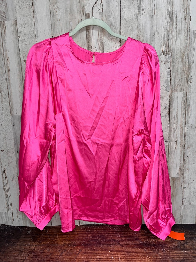 HOT PINK SHEIN SATIN PUFF SLEEVE TOP, LADIES L