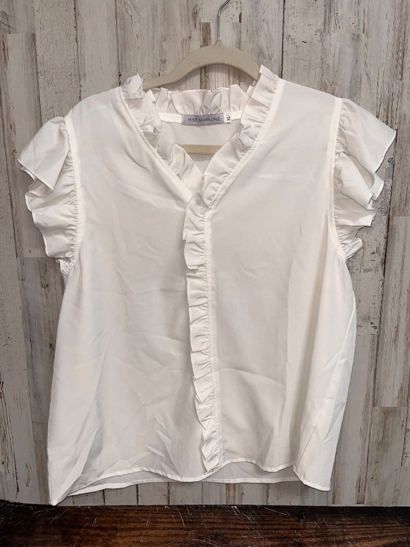 WHITE MISS SPARKLING RUFFLE TRIM BLOUSE, LADIES XL