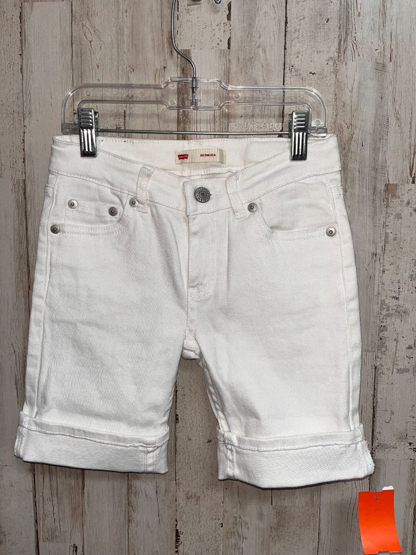 WHITE LEVIS CUFF DENIM BERMUDA SHORTS, GIRL 10/12