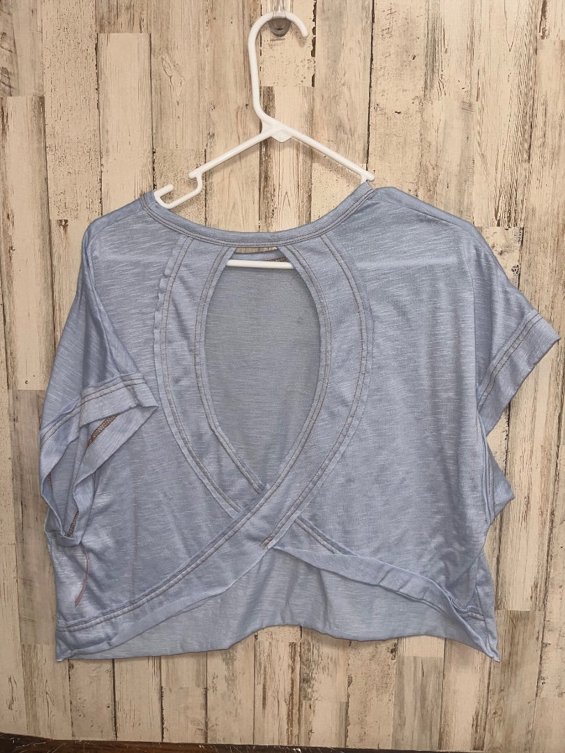 BLUE SHEIN RAW EDGE CUT OUT BACK TEE, LADIES M
