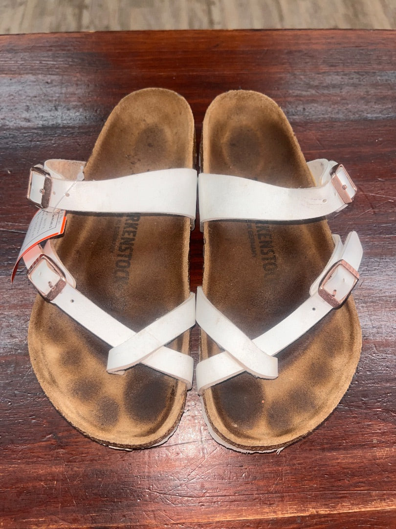 WHITE BIRKENSTOCK LEATHER SANDALS, SHOES A7