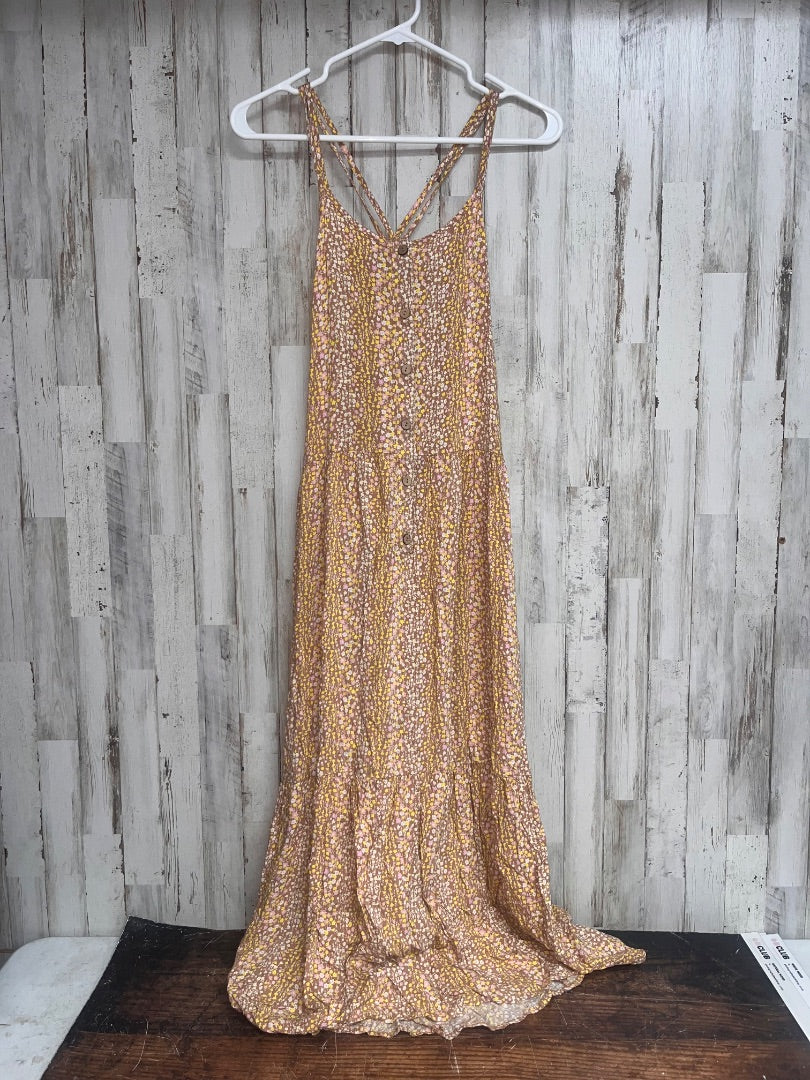 TAN ART CLASS BUTTON FLORAL SUN DRESS, GIRL 18