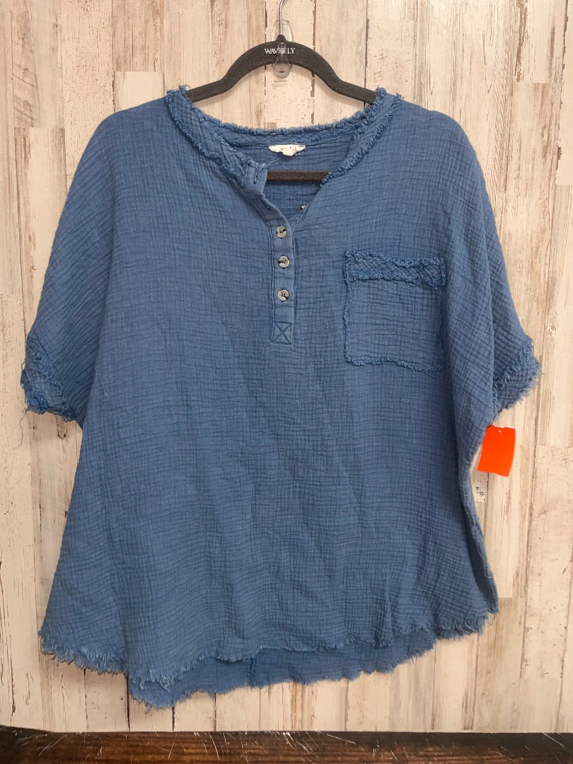 BLUE LA MIEL MUSLIN BUTTON POCKET TOP, LADIES M