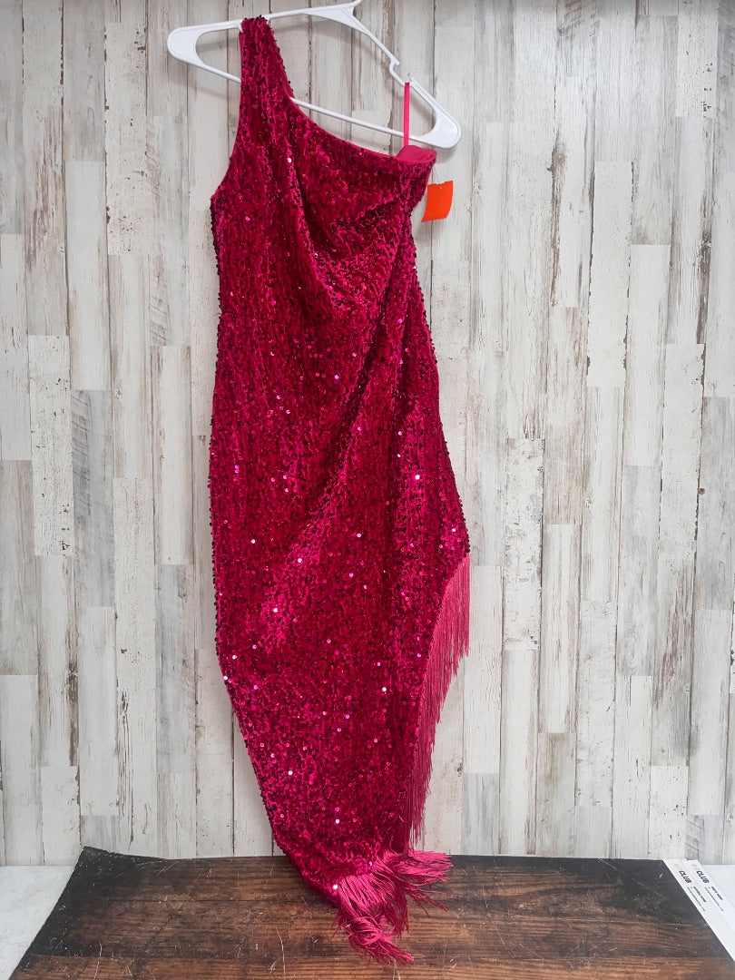 HOT PINK ONE SHOULDER ASSYMETRICAL TASSLE DRESS, LADIES L