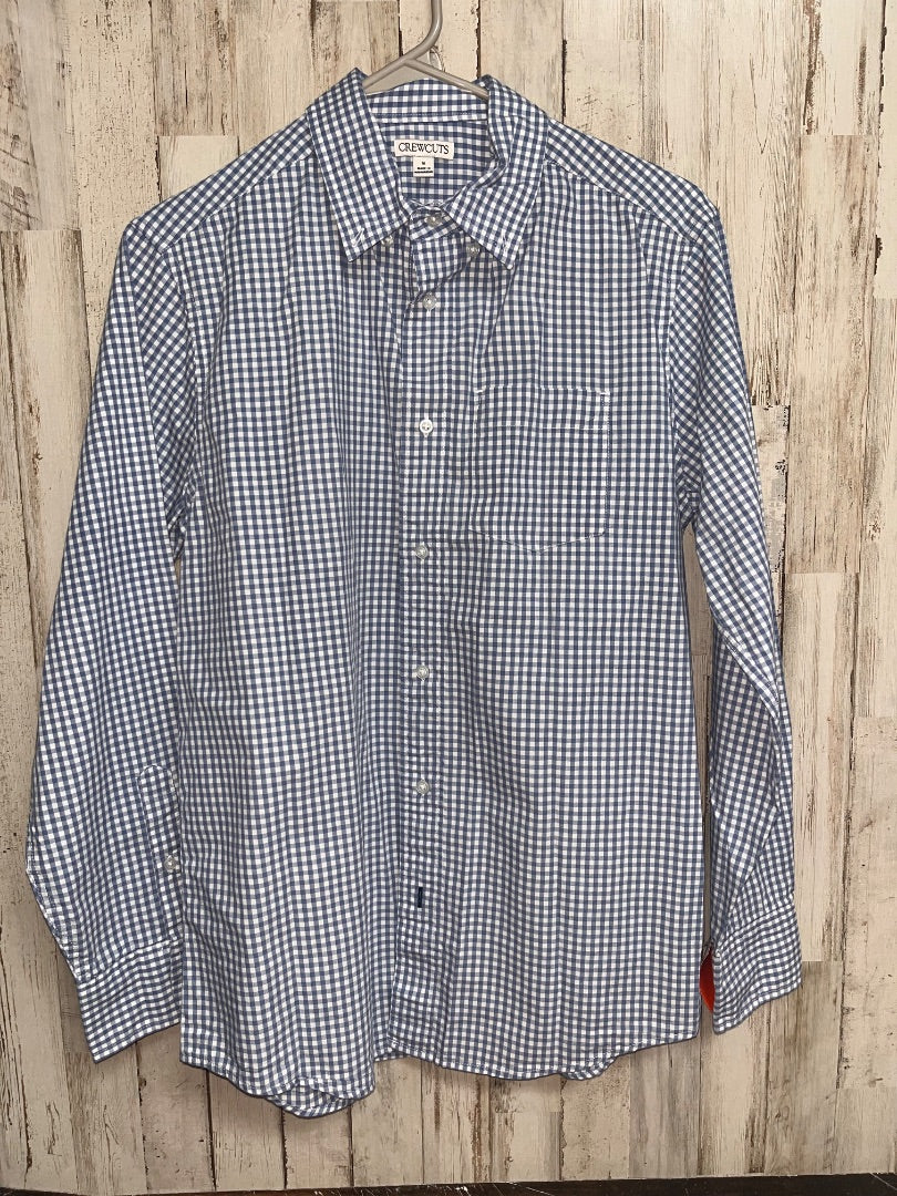 BLUE CREW CUTS GINGHAM BUTTON UP, BOY 16