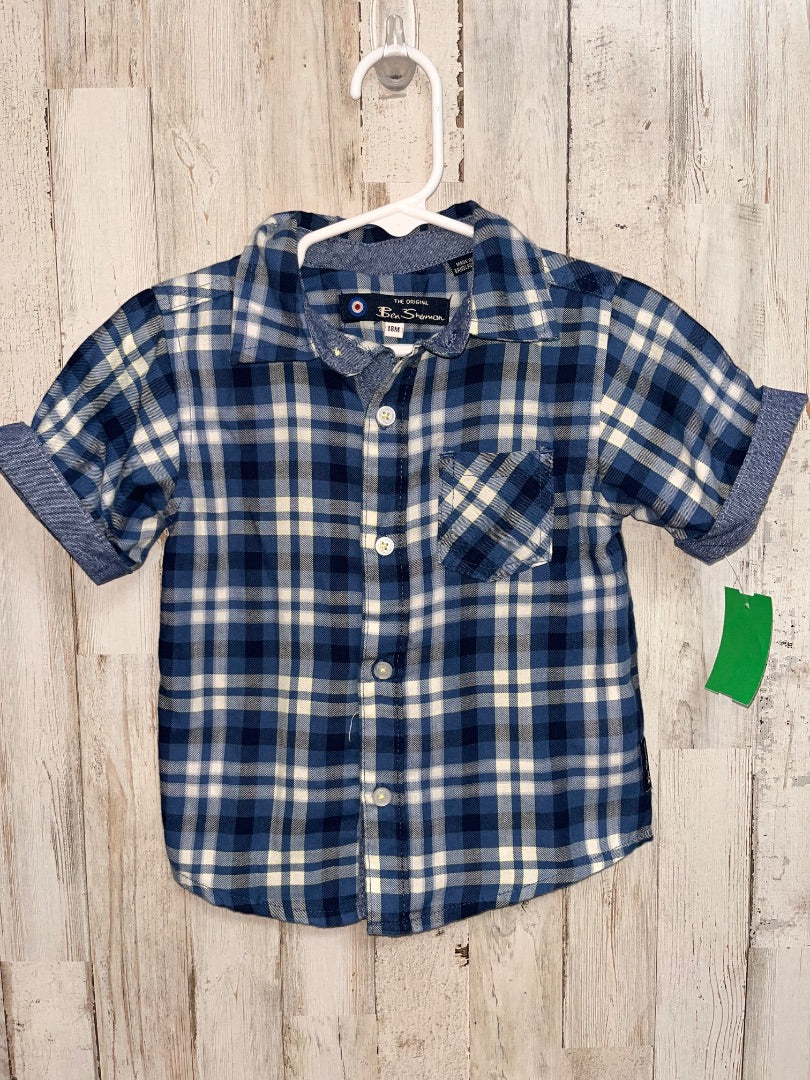 NAVY BEN SHERMAN PLAID BUTTON UP, BOY 18M