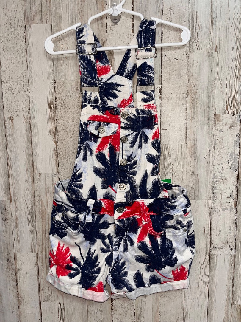 NAVY LEI PALM TREE OVERALL SHORTS, GIRL 8