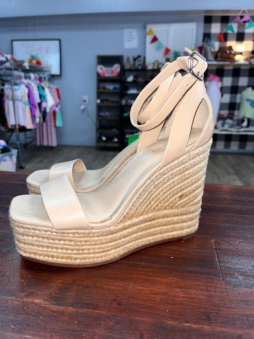 TAN GIANNI BINI STRAW WEDGE SANDALS, SHOES A7