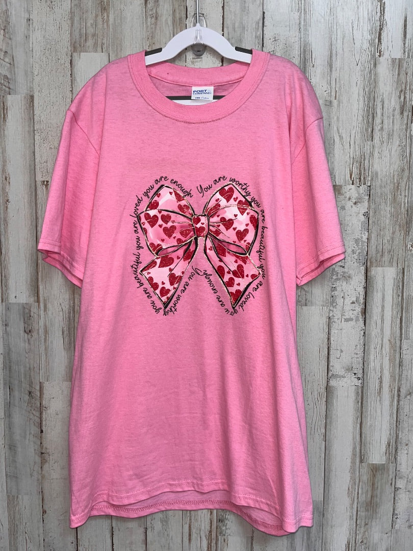PINK PORT & CO YOU ARE LOVED BOW TEE, GIRL 16/18