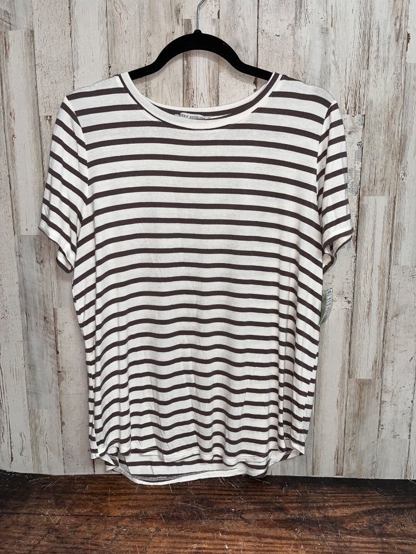 IVORY/GREY GREEN ENVELOPE STRIPE SOFT COTTON TEE, LADIES M