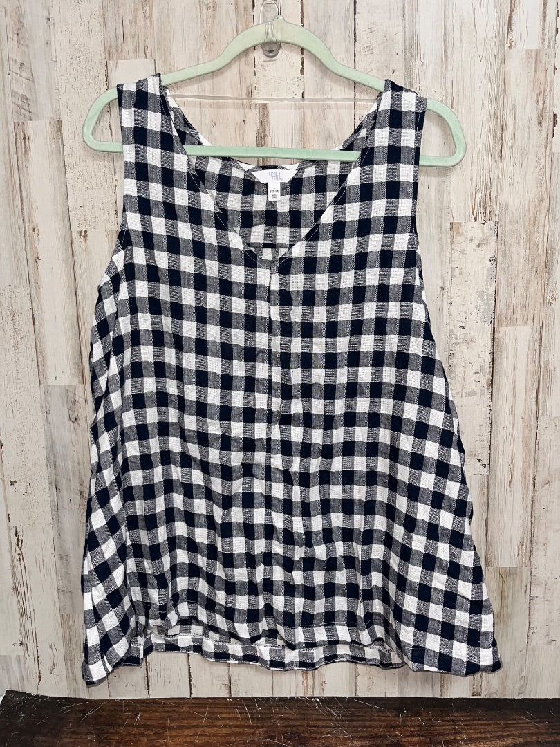 NAVY Time and Tru NEW GINGHAM LINEN TANK, LADIES L