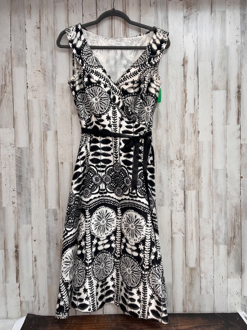 BLACK/WHITE DRESS BARN SZ 10 FLORAL BELTED DRESS, LADIES L
