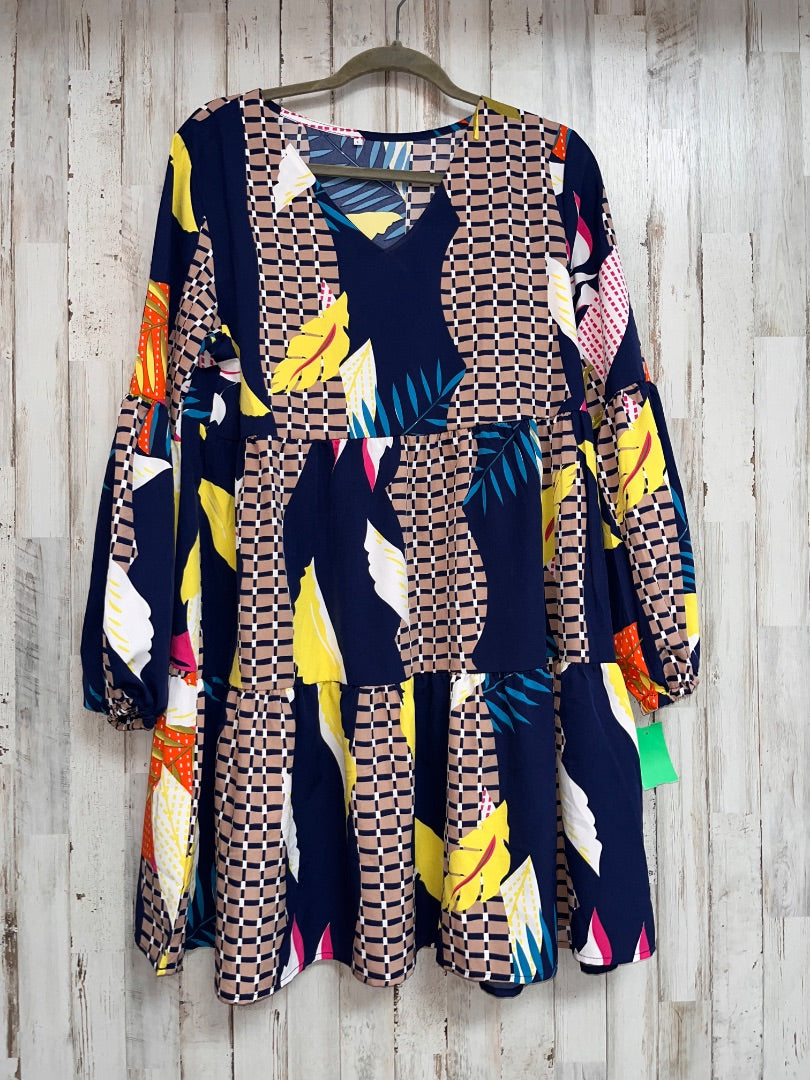 BLUE LEAF PRINT TIER DRESS, LADIES L